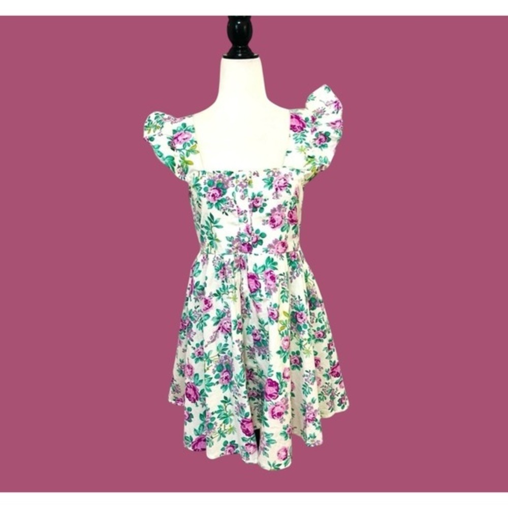 ⭐️ ASOS White Floral Mini Dress with Pink & Green Print
